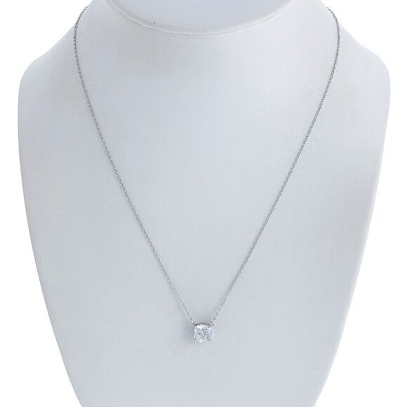 Elle "Signature" Rhodium Plated Sterling 8mm Cushion Cut Cubic Zirconia Necklace - Picture 3 of 6